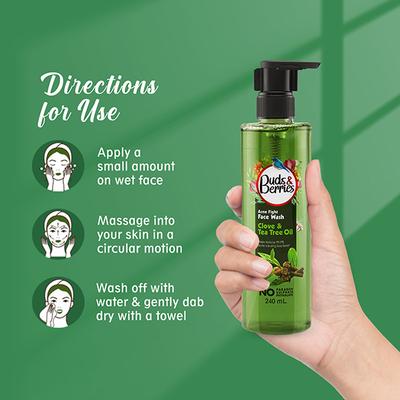 Buds & Berries Clove and Tea Tree Oil Acne Fight Face Wash 240 ml - Face Wash & Cleansers