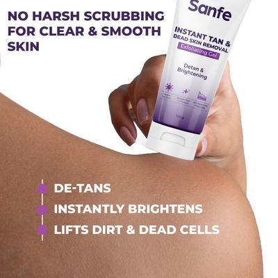 Sanfe Instant Tan and Dead Skin Removal Exfoliating Gel Visibly Removes Tan Exfoliates Dead Skin 100 gm - Scrubs & Exfoliants