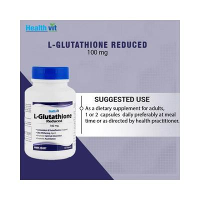 Healthvit L-Glutathione Reduced 100mg Skin Whitening Supplement-Capsules 60's - Hair & Skin
