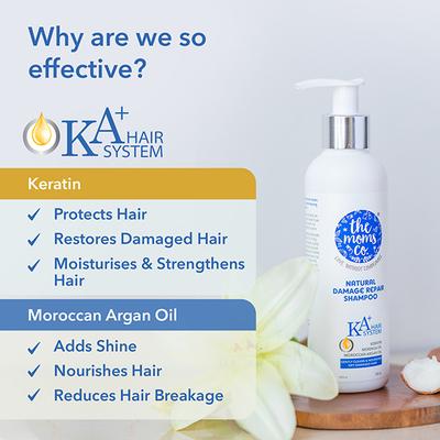 The Mom's Co. Natural Damaged Repair KA+ Keratin, Moringa Oil Moroccan Argan Oil Shampoo 200ml - Shampoos
