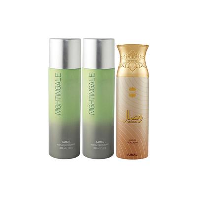 Ajmal 2 Nightingale And 1 Wisal Deodorants Pack of 3 200 ml - Deodorants/Roll-Ons