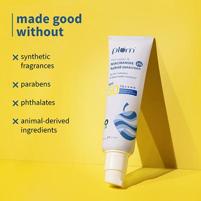 Plum 2% Niacinamide & Rice Water Hybrid Face Sunscreen With Spf 50 Pa+++ 50 gm - Face Sunscreen