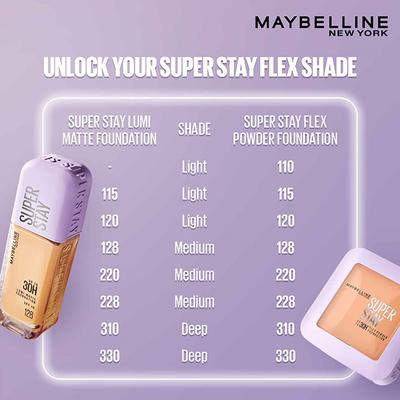 Maybelline New York Super Stay Flex Powder Foundation, 110, 30H Full Cover, Oil-Control 9 gm - Foundation