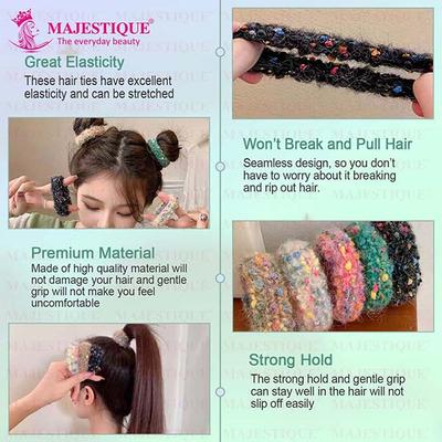Majestique Soft Stretchable Hair Rubber Band Hair Ties Ponytail Holder Hair Scrunchies Head Band - Multicolor 5's - Hair Clips/Bands