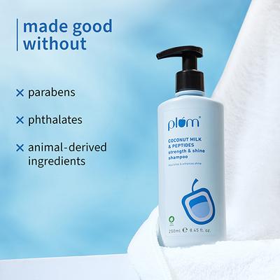 Plum Peptides Shampoo with Coconut Milk for Strength & Shine 22x softer hair in 1 wash 250ml - Shampoos