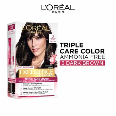 L'Oreal Paris Excellence Creme Triple Care Color, 3 Dark Brown100gm+72ml 1's - Crème