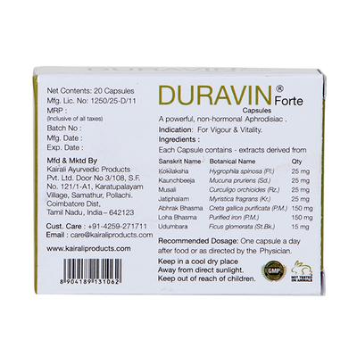 Kairali Duravin Forte Capsules 20's - Sexual Healthcare