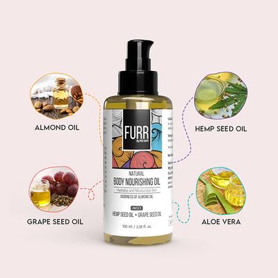 FURR By Pee Safe Natural Body Nourishing Oil Goodness of Almond, Argan, Jojoba, and Castor Oil For Men and Women 100 ml - Lotions & Creams