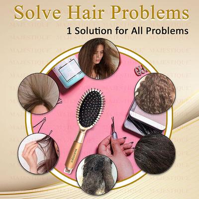 Majestique Golden Oval Cushion Detangling Brush, Friendly Detangling Brush Ultra-Soft Tipped Nylon 1's - Straighteners