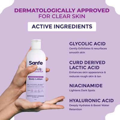 Sanfe Clear and Confident Glycolic Acid Body Lotion Daily AHA Lotion, Smooths Rough and Bumpy Skin 200 ml - Creams, Lotions & Oils