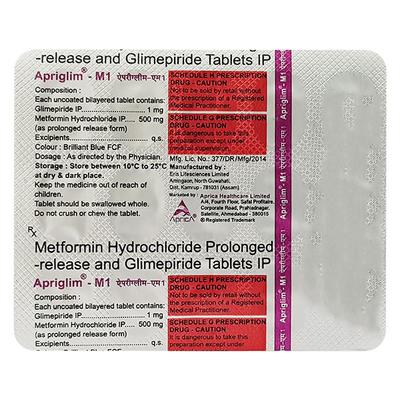 APRIGLIM M 1mg Tablet 15's - Diabetes-Ant