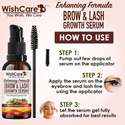WishCare Brow & Lash Growth Serum - EyeBrow & Eyelash Growth Oil Serum With Castor Oil Almond Oil & Vitamin E 30 ml - Under Eye Creams & Serums