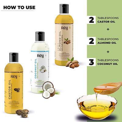 Rey Naturals Castor Oil With Coconut and Sweet Almond Oil Combo Essential Oil 200ml 3's - Essential Oils