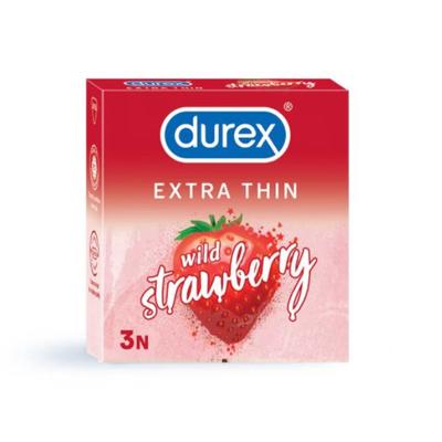 Durex Extra Thin Condoms - Wild Strawberry 3's - Plain/Flavoured Condoms