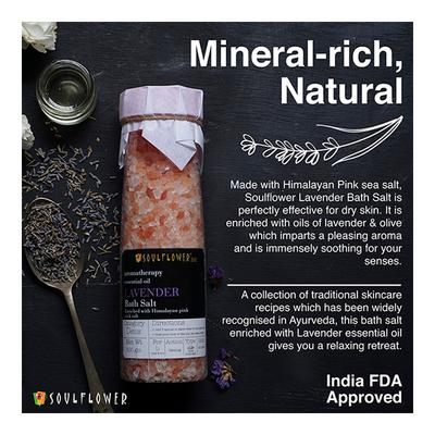 Soulflower Aroma Bath Salt - Lavender with Himalayan Pink Rock Salt 500 gm - Bath Salts