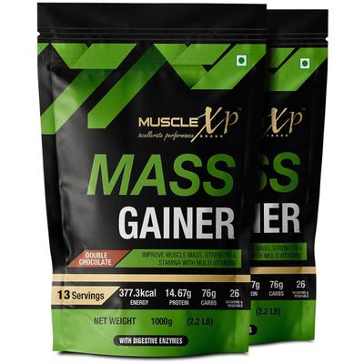 MuscleXP Mass Gainer - Double Chocolate (Pack of 2 x 1 kg) - Weight Gain