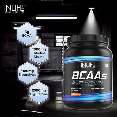 INLIFE BCAA Powder Orange Flavor 450 gm - Bcaa Supplements