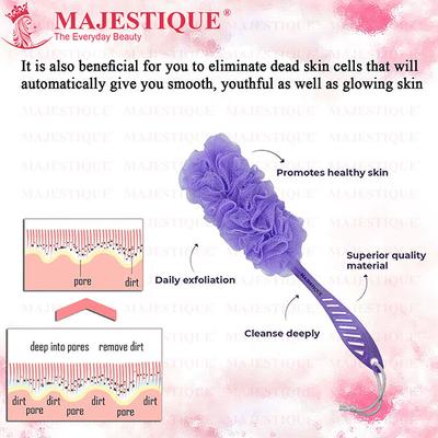 Majestique Long Handle Bath Loofah, Body Scrubber Soft Nylon Mesh Sponge Bath Brush- Multicolor 1's - Loofahs & Sponges