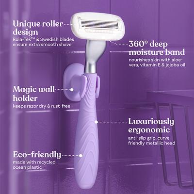 Bombae Rollplay Pro Hair Removal Razor for Women with Rolatek Roller, Aloe Gel and Jojoba Oil 125Pcs 1's - Razors & Cartridges