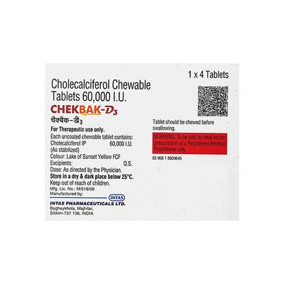 Chekbak D3 Orange Flavour Chewable Tablet 4'S - Supplements-Vit