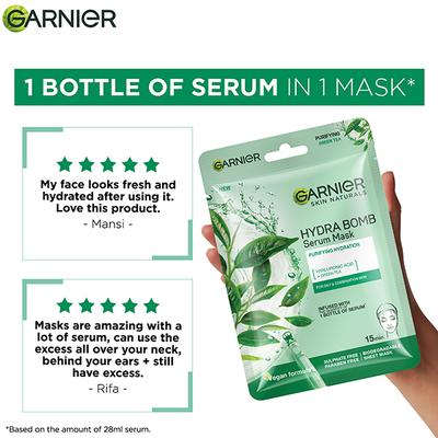 Garnier Skin Naturals, Green, Face Serum Sheet Mask (Green) 32 Gm - Masks & Peels