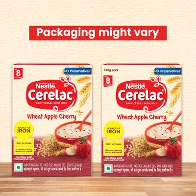 Nestle Cerelac Stage 2 (8 Months+) Powder - Wheat Apple Cherry 350 gm (Refill Pack) - Baby And Infant Supplements