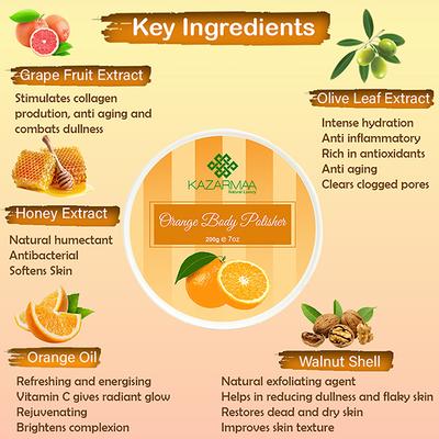 Kazarmaa Orange Body Polisher Exfoliating Body Scrub 250 gm - Scrubs & Exfoliants