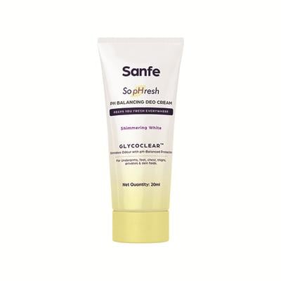 Sanfe So PHresh PH Balancing Deo Cream Shimmering White for Underarm Feet Intimates and Skin Fold 20 ml - Intimate Hygiene