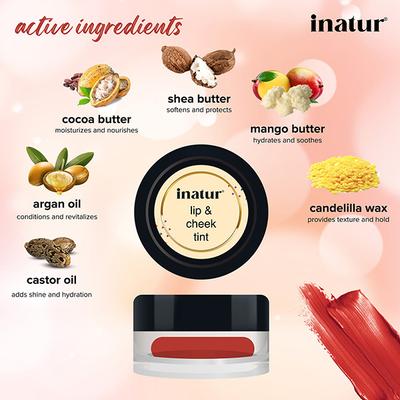 Inatur Lip and Cheek Tint - Sunny Red 4 gm - Lip Stains & Tints