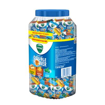 Vicks Cough Drops Double Power Candy - Menthol, Honey & Ginger (175 + 50 Free) 225's - Sore Throat Lozenges