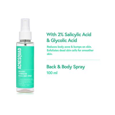 Acne Squad Breakout Terminator Back and Body Spray with 2% Salicylic Acid and Glycolic Acid 156.25 ml - Body Mist/Spray