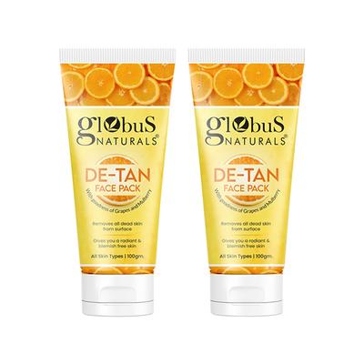 Globus Naturals De Tan Face Pack, With Hyaluronic Acid & Mulberry Extract, Tan Removal, 100gm each 2's - Face Packs