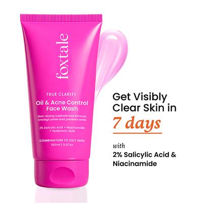 Foxtale Oil and Acne Control Face Wash - Fights Acne, Calms Skin, No Dryness 150 ml - Face Wash & Cleansers