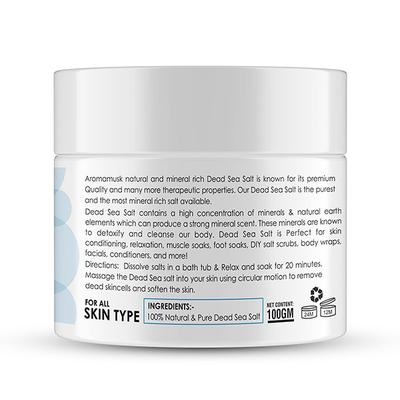 AromaMusk 100% Natural and Mineral Rich Dead Sea Salt For Deep Cleaning & Skin Exfoliation 100 gm - Bath Salts