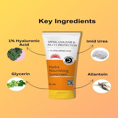 Dermistry 1% Hyaluronic Acid Hydra Nourishing Sunscreen SPF 50 UVA UVB PA+++ Protection 50 ml + Ultra Lite Matte Sunscreen SPF 50 UVA UVB PA+++ Protection 50 ml - Face Sunscreen