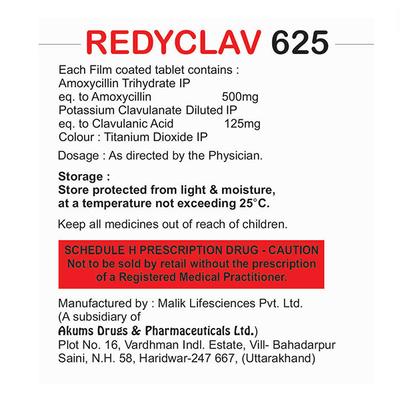 REDYCLAV 625 Tablet 10's - Bacterial Infections-Pen