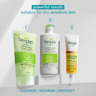 Simple Hydrating UV Fluid SPF 50 PA++++ | Hyaluronic Acid | Sunscreen for dry & sensitive skin, 40ml - Body Sunscreen