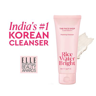 The Face Shop Rice Water Bright Foaming Cleanser - Best Korean Face Wash for Even Tone Skin 100 ml - Face Wash & Cleansers