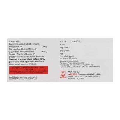 Gabamax NT 75mg Tablet 10'S - Neuropathic Pain-Dru