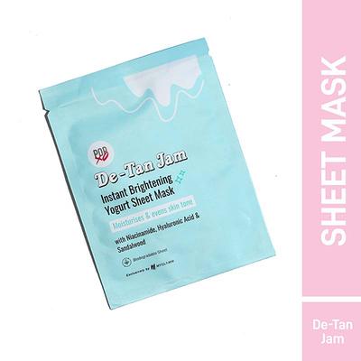 Myglamm Popxo De Tan Jam Instant Brightening Yoghurt Sheet Mask Moisturises & Evens Skin Tone with Niacinamide, Hyaluronic Acid, & Sandalwood 25ml - Sheet Masks