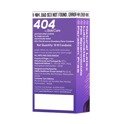 404 by Bold Care Ultra Thin Strawberry Flavoured Condoms 60 Microns 10's - Plain/Flavoured Condoms