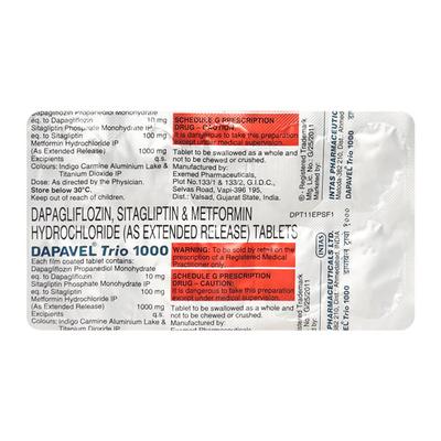 DAPAVEL TRIO 1000 Tablet 10's - Diabetes-Ant
