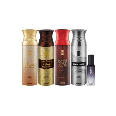 Ajmal Wisal & Wisal Dhahab & Sacred Love & Silver Shade Deo & Ascend EDP Pack of 5 820 ml - Perfumes (Edt/Edp)