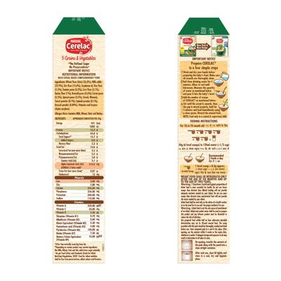 Nestle Cerelac Baby Food Cereal No Refined Sugar No Preservatives - 5 Grains & Vegetables (For 18 to 24 Months Baby) 300 g - Baby And Infant Supplements