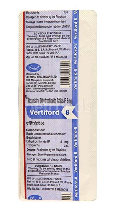 Vertiford 8mg Tablet 10'S - Vertigo-Ant