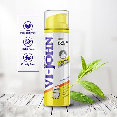 VI-John Lemon Vitamin E Enriched 5 Way Action Oliy Skin Shaving Foam for Men with Tea Tree Oil 200ml - Shaving Foams