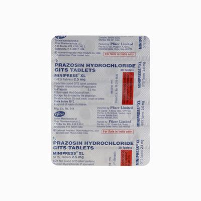 Minipress XL 2.5mg Tablet 30'S - Hypertension-Oah