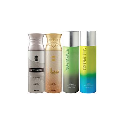 Ajmal 1 Silver Shade Homme, 1 Wisal, 1 Nightingale And 1 Distraction Deodorants Pack of 4 200 ml - Deodorants/Roll-Ons
