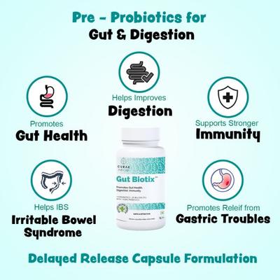 Curae Health Gut Biotix Probiotics and Prebiotics Capsules 60's - Digestive Health