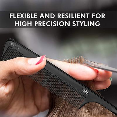 Vega Professional Tail Comb, Carbon Anti-Static Black Line Hair Comb For Men & Women, (Vpvcc-03) - Hair Combs